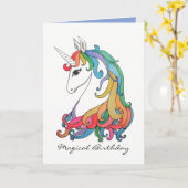 水色かわいい虹のユニコーン カード (黄色い花)