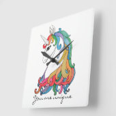 水色かわいい虹のユニコーン スクエア壁時計 (傾斜)