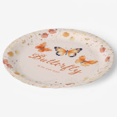 水色かわいい蝶のフローラ女の子の赤ちゃんシャワー ペーパープレート (アングル)