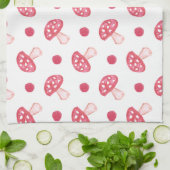 水色かわいい赤いキノコと水玉模様 キッチンタオル (折り畳み)