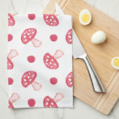 水色かわいい赤いキノコと水玉模様 キッチンタオル (四つ折り)