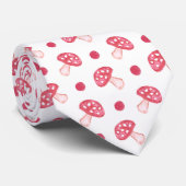 水色かわいい赤いキノコと水玉模様 ネクタイ (ロール)