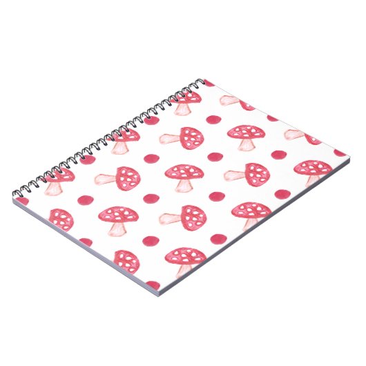 水色かわいい赤いキノコと水玉模様 ノートブック (左側)