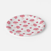 水色かわいい赤いキノコと水玉模様 ペーパープレート (アングル)