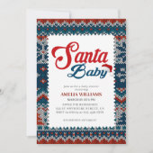 水色かわいい赤サンタベビー赤ちゃんシャワー 招待状 (正面)