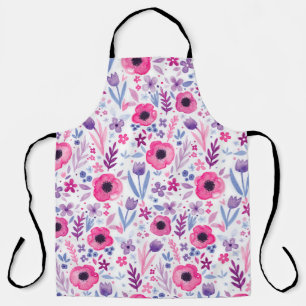 水色かわいらしの花柄。手絵を描P エプロン