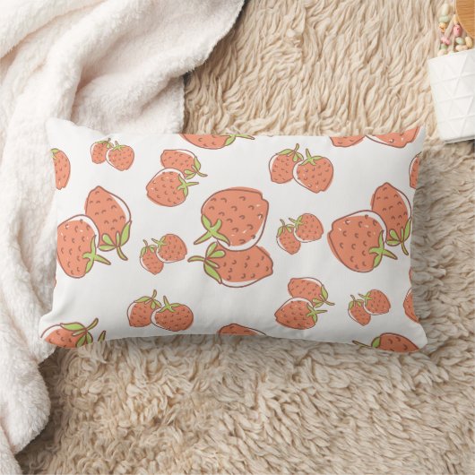 水色かわいらしイチゴ桃色 ランバークッション (ブランケット)