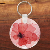 水色かわいらしピンク赤ポピーの花 キーホルダー (正面)