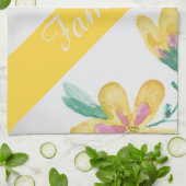 水色かわいらしフローラコットン茶タオル キッチンタオル (折り畳み)