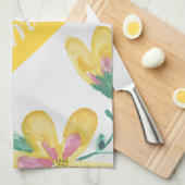 水色かわいらしフローラコットン茶タオル キッチンタオル (四つ折り)