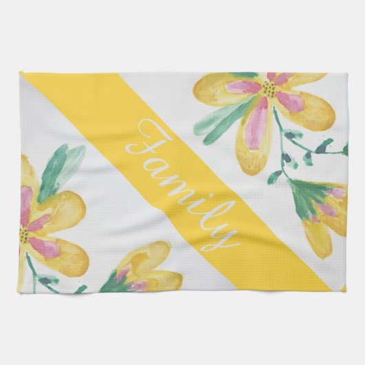 水色かわいらしフローラコットン茶タオル キッチンタオル (横)