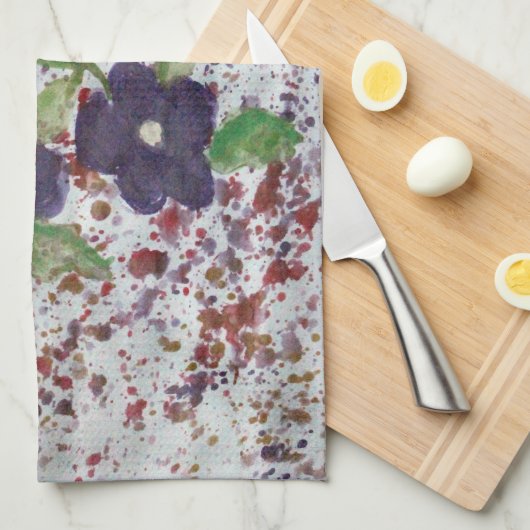 水色かわいらしフローラ茶タオル キッチンタオル (四つ折り)