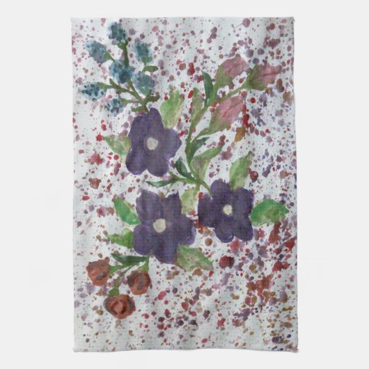 水色かわいらしフローラ茶タオル キッチンタオル (縦)