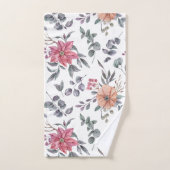 水色かわいらしポインセチアとユーカリ バスタオルセット (ハンドタオル)