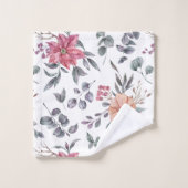 水色かわいらしポインセチアとユーカリ バスタオルセット (ウォッシュタオル)