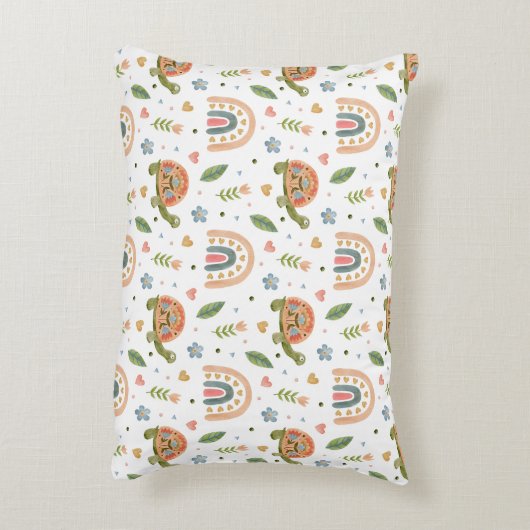 水色かわいらし亀とレインボーパターン アクセントクッション (裏面(縦))