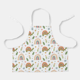 水色かわいらし亀とレインボーパターン エプロン