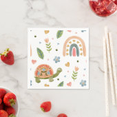 水色かわいらし亀とレインボーパターン スタンダードカクテルナプキン (インサイチュ)