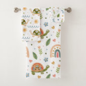 水色かわいらし亀とレインボーパターン バスタオルセット (インサイチュ)