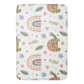 水色かわいらし亀とレインボーパターン バスマット (正面縦)