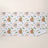 水色かわいらし亀とレインボーパターン ビーチタオル (正面)