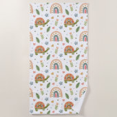 水色かわいらし亀とレインボーパターン ビーチタオル (正面)