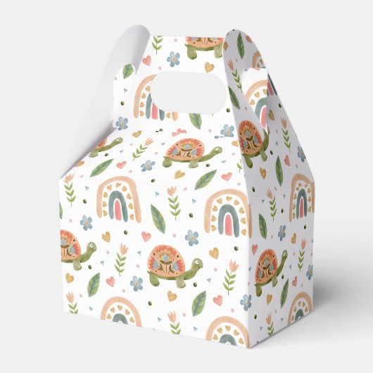 水色かわいらし亀とレインボーパターン フェイバーボックス (正面サイド)