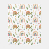 水色かわいらし亀とレインボーパターン フリースブランケット (正面)