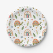 水色かわいらし亀とレインボーパターン ペーパープレート (正面)