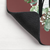 水色かわいらし白い花モノグラムブルゴーニュ マウスパッド (コーナー)