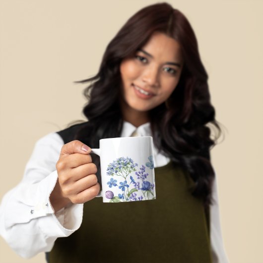 水色かわいらし青フローラ コーヒーマグカップ