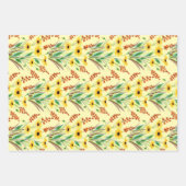 水色かわいらし青・黄の花 ラッピングペーパーシート (正面3)