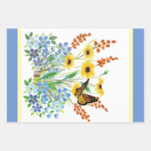 水色かわいらし青・黄の花 ラッピングペーパーシート (正面)