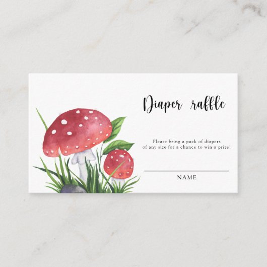 水色きのこ赤ちゃんシャワーおむつラッフル エンクロージャーカード (正面)
