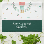 水色くるみ割りかわいい家族のクリスマス キッチンタオル (折り畳み)