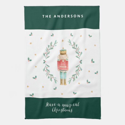 水色くるみ割りかわいい家族のクリスマス キッチンタオル (縦)