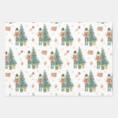 水色くるみ割りとクリスマスツリー ラッピングペーパーシート (正面3)