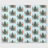 水色くるみ割りとクリスマスツリー ラッピングペーパー (フラット)