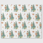 水色くるみ割りとクリスマスツリー ラッピングペーパー (フラット)