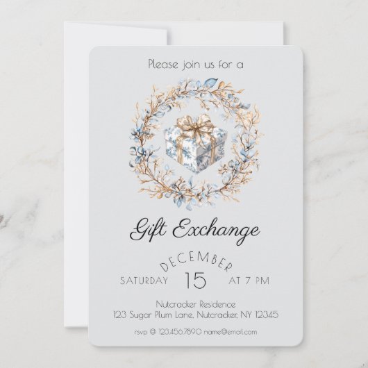 水色くるみ割りギフト交換パーティー 招待状 (正面)