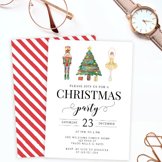 水色くるみ割りクリスマスクリスマスパーティの招待状 招待状