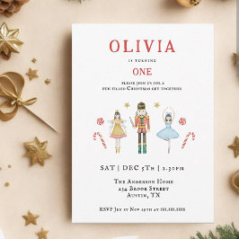 水色くるみ割りクリスマスクリスマス1st誕生日 招待状