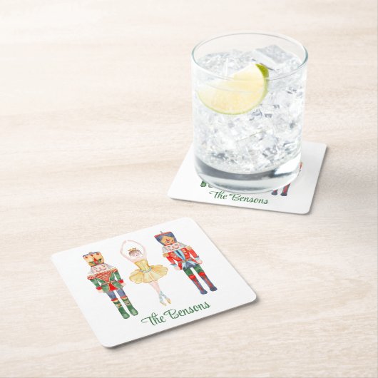 水色くるみ割りバレエパーソナライズされたー スクエアペーパーコースター (インサイチュ)