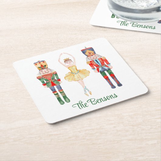 水色くるみ割りバレエパーソナライズされたー スクエアペーパーコースター (アングル)