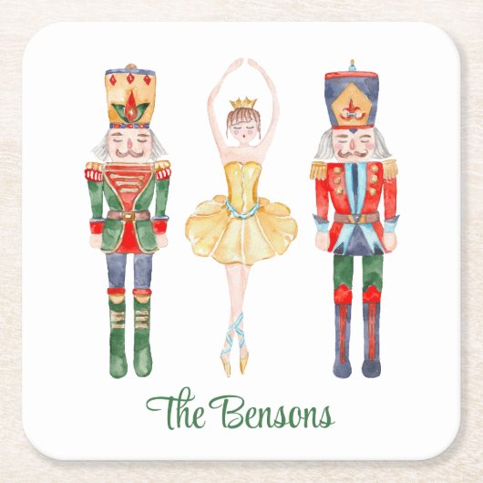 水色くるみ割りバレエパーソナライズされたー スクエアペーパーコースター (正面)