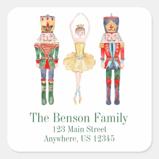 水色くるみ割りバレエ差出人住所 スクエアシール (正面)