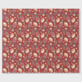 水色くるみ割りパインクリスマスホリデー ラッピングペーパー (フラット)