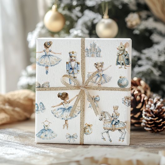 水色くるみ割りパターン ラッピングペーパー