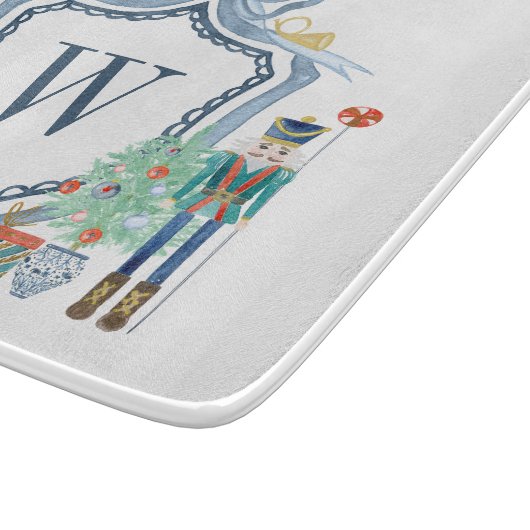 水色くるみ割りモノグラムクレストクリスマス カッティングボード (角)