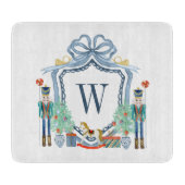 水色くるみ割りモノグラムクレストクリスマス カッティングボード (正面)